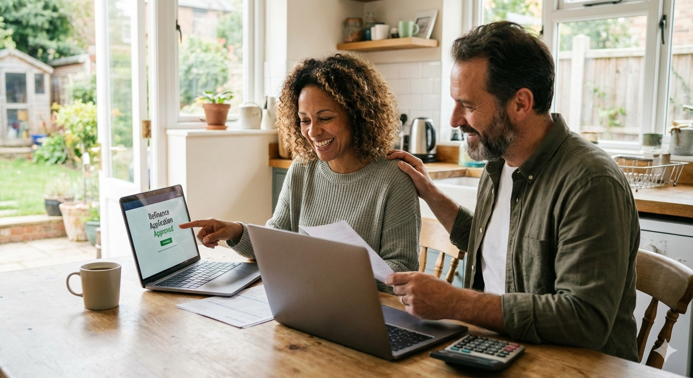 Happy couple celebrating their refinance approval